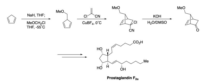 Diels-Alder in the total synthesis of prostaglandin F2α by E. J. Corey