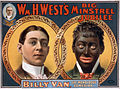 Image 12A lithograph for "William H. West's Big Minstrel Jubilee" from 1900, showing the blackface transformation of Billy B. Van (from Portal:Theatre/Additional featured pictures)