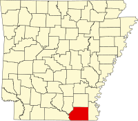 Округ Ешлі на мапі штату Арканзас highlighting