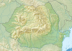 Mapa konturowa Rumunii, na dole po prawej znajduje się owalna plamka nieco zaostrzona i wystająca na lewo w swoim dolnym rogu z opisem „Siutghiol”