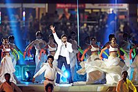 Music composer A. R. Rahman performs during the opening ceremony