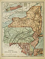 An 1886 Harper's School Geography map showing the region, which excludes Virginia and West Virginia