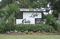 Lake Oaks sign on Elysian Fields Avenue. Note the "Developed by Orleans Levee Board" heading.