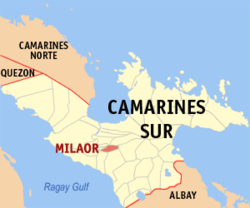 Map of Camarines Sur with Milaor highlighted