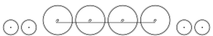Diagram of two small leading wheels, four large driving wheels joined by a coupling rod, and two small trailing wheels