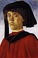 Portrait of a Young Man (Botticelli, Pitti Palace), Florence c. 1469. The cornette draped round at the front is typically Italian.