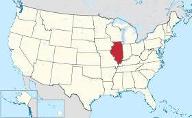 Karta SAD-a s istaknutom saveznom državom Illinois