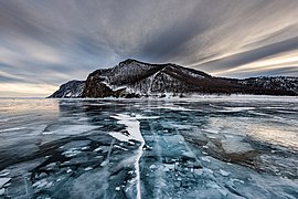 Frozen lake Baikal near Olkhon Island