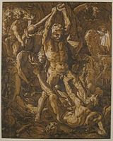 Hercules Killing Cacus, a chiaroscuro woodcut, 1588