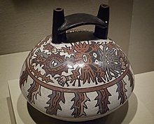Nasca Double Spout Vessel with Flying Shaman Figure ate The Portland Art Museum