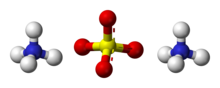 Ball-and-stick model of two ammonium cations and one sulfate anion