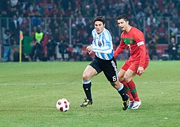 Javier Zanetti (L), Cristiano Ronaldo (R) – Portugal vs. Argentina, 9th February 2011 (1).jpg