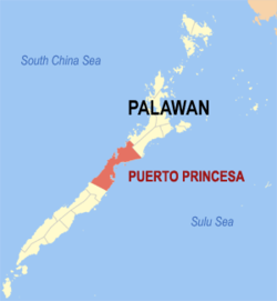 Map of Palawan with Puerto Princesa highlighted