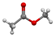 Ball and stick model of the methyl acetate molecule