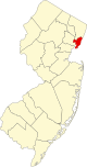 Mapa de Nova Jersey coa localización do condado de Hudson