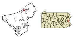 Location of Pen Argyl in Northampton County, Pennsylvania (left) and of Northampton County in Pennsylvania (right)