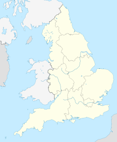 Mapa konturowa Anglii, w centrum znajduje się punkt z opisem „Uniwersytet Manchesterski”
