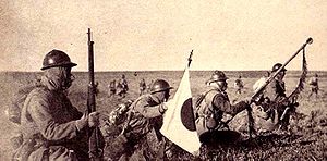 Japanese infantry advances in Manchuria after the Mukden Incident