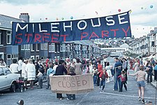 Elaborate street parties were thrown across the United Kingdom, like this one at Fullerton Road, Plymouth, for the Silver Jubilee of Queen Elizabeth II in 1977