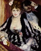 The Theater Box (1874) by Pierre-Auguste Renoir, captured the luminosity of black fabric in the light.