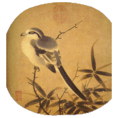 Li Anzhong's Bird on a Branch; it has a circular shape because this was initially painted for a circular fan.