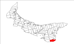 Map of Prince Edward Island highlighting Lot 64
