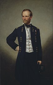 Painting of Sherman standing with his right hand on his hip
