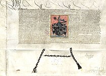 Wappen und Wappenbrief der Stadt Scheibbs von König Ferdinand I. verliehen im Jahre 1537