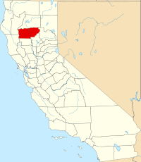 Map of Kalifornija highlighting Tehama County