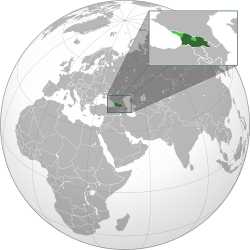 Georgian territory under central control in dark green; uncontrolled territory in light green