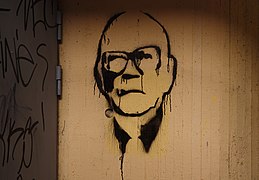 Stencil in Pieksämäki representing former president of Finland, Urho Kekkonen, well known in Finnish popular culture