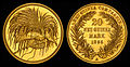 Image 6 German New Guinea Design credit: German New Guinea Company; photographed by the National Numismatic Collection German New Guinea was a German colonial protectorate established in 1884 in the northeastern part of the island of New Guinea and several nearby island groups. The German New Guinea Company was founded in Berlin by Adolph von Hansemann and a syndicate of German bankers for the purpose of colonizing and exploiting the protectorate's resources. This gold coin, worth 20 New Guinean marks, was issued by the German New Guinea Company in 1895, and is now part of the National Numismatic Collection at the Smithsonian Institution.