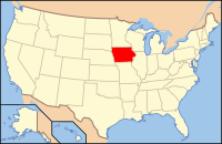 Bản đồ Hoa Kỳ có ghi chú đậm tiểu bang Iowa