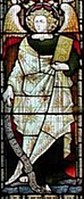 The Archangel Jeremiel holding a book, depicted in a stained-glass window at St Michael and All Angels Anglican Church, Hughenden