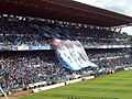 Bancadas ateigadas de siareiros do Celta no Estadio de Balaídos, Vigo.