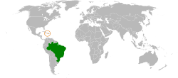 Map indicating locations of Brazil and Haiti