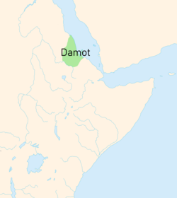 Dʿmt is given as "Damot" on this map, not to be confused with the later and more southwestern Kingdom of Damot.