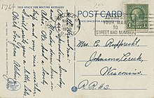 Written portion of the Libbey High School postcard, 1930