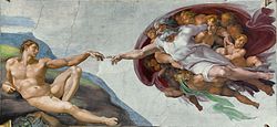 米开朗基罗创作的西斯汀小堂天顶画之一《创造亚当》