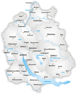 Kanton Zürich, zemljevid.