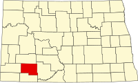 ヘッティンガー郡の位置を示したノースダコタ州の地図