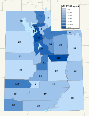 Distribuição de NRHPs nos condados de Utah.