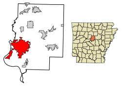 Location of Conway in Faulkner County.
