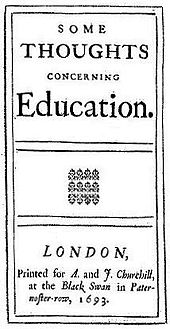Photo of the cover of the title page of John Locke's 1693 book "Some Thoughts Concerning Education"