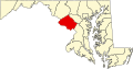 Harta statului Maryland indicând comitatul Montgomery