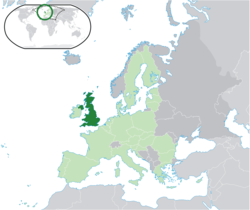 Ibùdó ilẹ̀  Ilẹ̀ọba Aṣọ̀kan  (dark green) – on the European continent  (light green & dark grey) – in Isokan Europe  (light green)