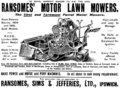 Engraving of lawn mower made by Ransomes, Sims & Jefferies of Ipswich (ca. 1904)