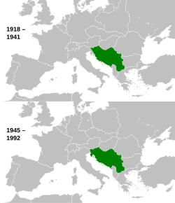 General location of Yugoslavia over the years.