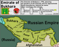 A map of the Emirate of Bukhara's beyliks.