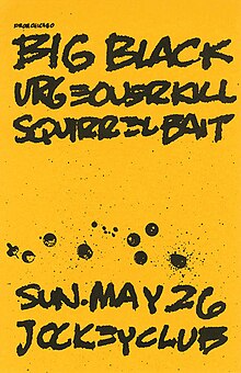 Flyer on letter-sized paper with spray-painted black text over a yellow background.